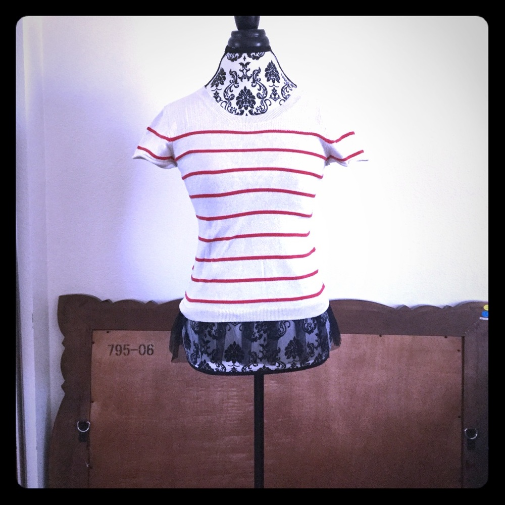 Vera Wang Red stripe tulle blouse